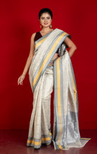 Designer Kora Organza Silk Banarasi Saree in Martini, Saffron Yellow and Cloud Grey
