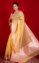 Designer Kora Organza Silk Banarasi Saree in Saffron Mango and Mandys Pink