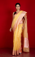 Designer Kora Organza Silk Banarasi Saree in Saffron Mango and Mandys Pink