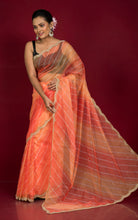 Designer Leheriya Printed Organza Zardozi Silk Saree in Apricot Orange