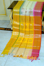 Traditional Ganga Jamuna Border Cotton Kota Checks Gadwal Saree with Rich Pallu in Off White, Golden Yellow and Hot Pink