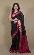 Woven Jacket Nakshi Border Cotton Kotki Saree in Black, Rich Maroon and Multicolored