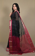 Woven Jacket Nakshi Border Cotton Kotki Saree in Black, Rich Maroon and Multicolored