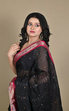 Woven Jacket Nakshi Border Cotton Kotki Saree in Black, Rich Maroon and Multicolored