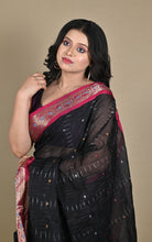 Woven Jacket Nakshi Border Cotton Kotki Saree in Black, Rich Maroon and Multicolored