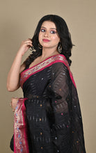 Woven Jacket Nakshi Border Cotton Kotki Saree in Black, Rich Maroon and Multicolored