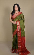 Woven Jacket Nakshi Border Cotton Kotki Saree in Dark Olive, Rustic Red and Multicolored