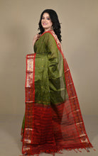 Woven Jacket Nakshi Border Cotton Kotki Saree in Dark Olive, Rustic Red and Multicolored