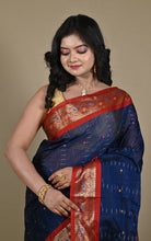 Woven Jacket Nakshi Border Cotton Kotki Saree in Midnight Blue, Dark Red and Multicolored