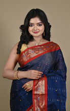 Woven Jacket Nakshi Border Cotton Kotki Saree in Midnight Blue, Dark Red and Multicolored