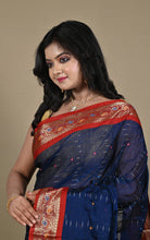 Woven Jacket Nakshi Border Cotton Kotki Saree in Midnight Blue, Dark Red and Multicolored