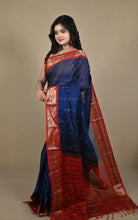 Woven Jacket Nakshi Border Cotton Kotki Saree in Midnight Blue, Dark Red and Multicolored
