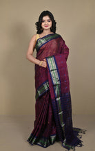 Woven Jacket Nakshi Border Cotton Kotki Saree in Wine Berry, Navy Blue and Multicolored