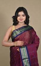 Woven Jacket Nakshi Border Cotton Kotki Saree in Wine Berry, Navy Blue and Multicolored