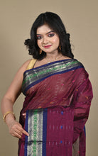 Woven Jacket Nakshi Border Cotton Kotki Saree in Wine Berry, Navy Blue and Multicolored