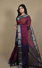 Woven Jacket Nakshi Border Cotton Kotki Saree in Wine Berry, Navy Blue and Multicolored