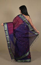 Woven Jacket Nakshi Border Cotton Kotki Saree in Wine Berry, Navy Blue and Multicolored