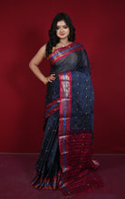 Woven Jacket Nakshi Border Cotton Kotki Saree in Dark Slate Grey, Rich Maroon and Multicolored