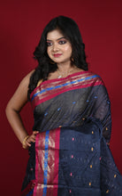 Woven Jacket Nakshi Border Cotton Kotki Saree in Dark Slate Grey, Rich Maroon and Multicolored