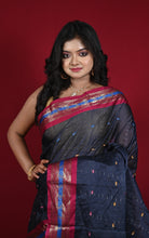Woven Jacket Nakshi Border Cotton Kotki Saree in Dark Slate Grey, Rich Maroon and Multicolored