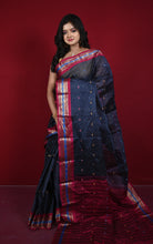 Woven Jacket Nakshi Border Cotton Kotki Saree in Dark Slate Grey, Rich Maroon and Multicolored