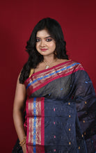 Woven Jacket Nakshi Border Cotton Kotki Saree in Dark Slate Grey, Rich Maroon and Multicolored