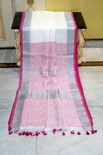 Handwoven Body Plain Soft Linen Saree in Off White and Cerise Pink