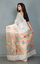 Exclusive Silk Linen Jamdani Saree in Off White, Antique Golden and Multicolored Thread Work