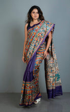 Premium Quality Hand Paint Madhubani on Natural Gicha Tussar Silk Saree in Purple,Natural Beige and Multicolored