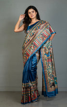 Bengal Handloom Cotton Baluchari Saree in Honeysuckle, Navy Blue and Sea Green