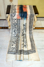 Hand Painted Madhubani on Premium Quality Shibori Dyed Soft Tussar Silk Saree in Black, Orange and Beige