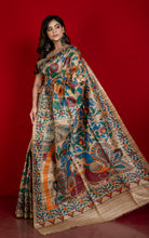 Premium Quality Half and Half Painted Madhubani on Natural Gicha Tussar Silk Saree in Natural Beige and Multicolored