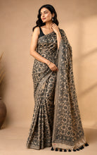 Hand Painted Madhubani on Premium Quality Soft Moonga Tussar Silk Saree in Beige and Black