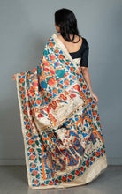 Premium Quality All over Hand Painted Madhubani on Natural Gicha Tussar Silk Saree in Natural Beige and Multicolored