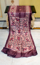 Hand Paint Madhubani on Natural Gicha Tussar Silk Saree