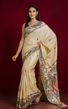 Hand Painted Madhubani on Premium Quality Soft Tussar Silk Saree in Beige and Multicolored