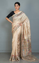 Printed Mithila Madhubani Paintings on Blended Gicha Tussar Silk Saree