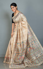 Printed Mithila Madhubani Paintings on Blended Gicha Tussar Silk Saree