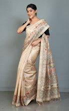 Printed Mithila Madhubani Paintings on Blended Gicha Tussar Silk Saree