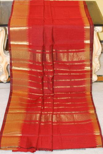 Mangalagiri Soft South Cotton Sarees with Woven Thread Work in Red and Gold