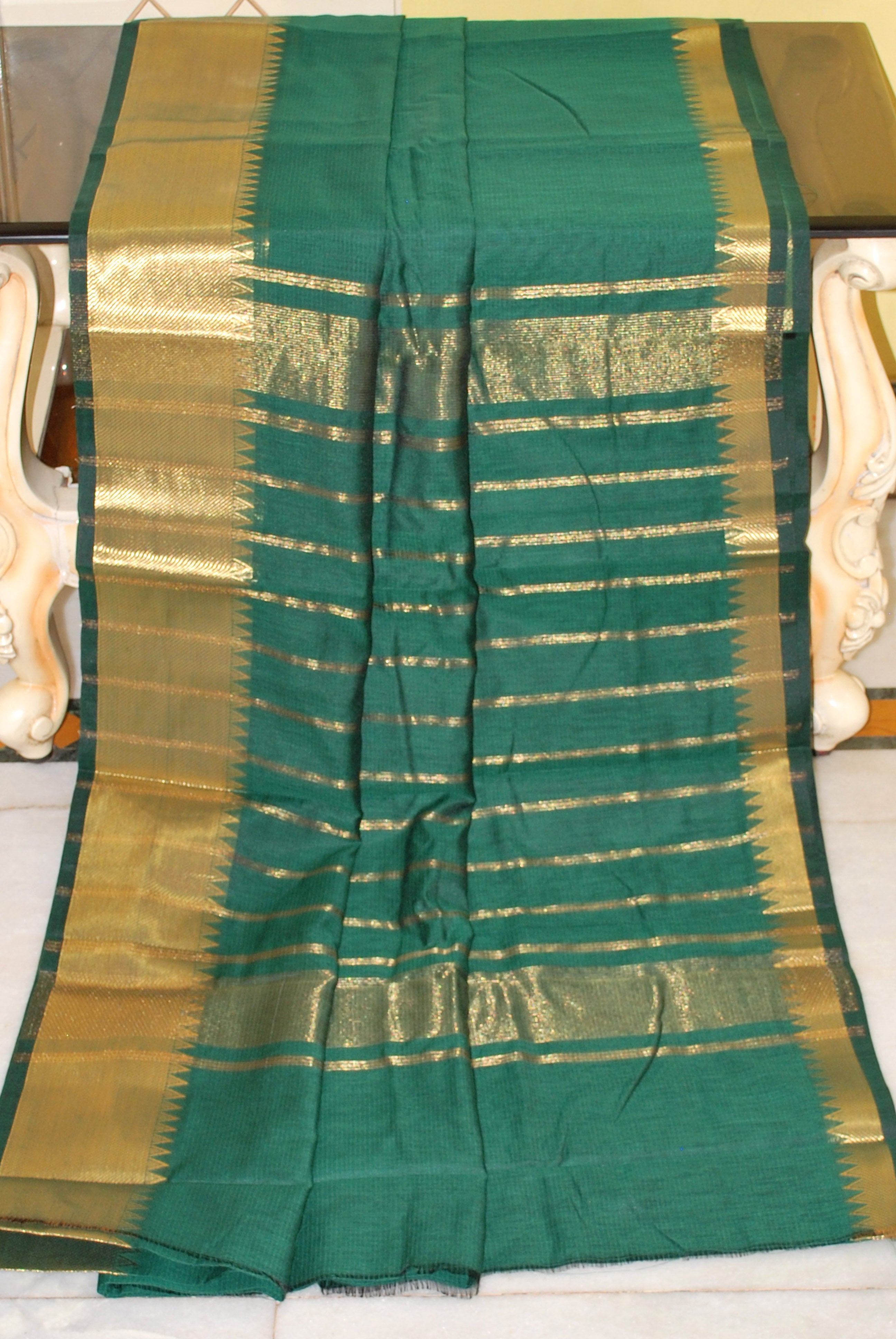 Green & Pink Checks Mangalgiri Cotton Saree – Indiva