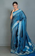 Brocade Mashru Katan Banarasi Silk Saree with Paisley Machine Embroidery in Royal Blue, Off White and Antique Gold