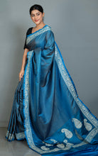 Brocade Mashru Katan Banarasi Silk Saree with Paisley Machine Embroidery in Royal Blue, Off White and Antique Gold
