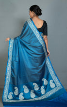 Brocade Mashru Katan Banarasi Silk Saree with Paisley Machine Embroidery in Royal Blue, Off White and Antique Gold