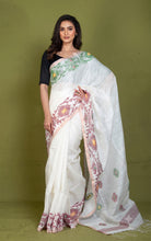 Premium Quality Woven Needle Karat Nakshi Work Pure Matka Silk Jamdani Saree in Off White, Burnt Maroon, Deep Green and Antique Golden