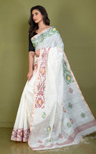 Premium Quality Woven Needle Karat Nakshi Work Pure Matka Silk Jamdani Saree in Off White, Burnt Maroon, Deep Green and Antique Golden