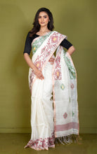Premium Quality Woven Needle Karat Nakshi Work Pure Matka Silk Jamdani Saree in Off White, Burnt Maroon, Deep Green and Antique Golden