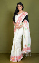 Premium Quality Woven Needle Karat Nakshi Work Pure Matka Silk Jamdani Saree in Off White, Red, Green and Antique Golden