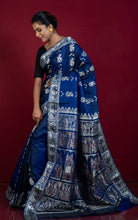 Handwoven Minakari Baluchari Pure Silk Saree in Prussian Blue, Beige and Garnet