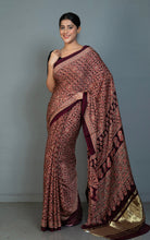 Designer Ajrakh on Modal Silk Saree in Cocoa Bean, Beige and Red